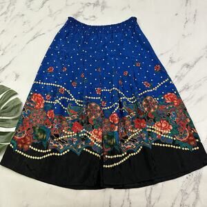 Diane Freis Womens Vintage 90s Skirt Size L P Silk Blue Red Paisley Polka Dot